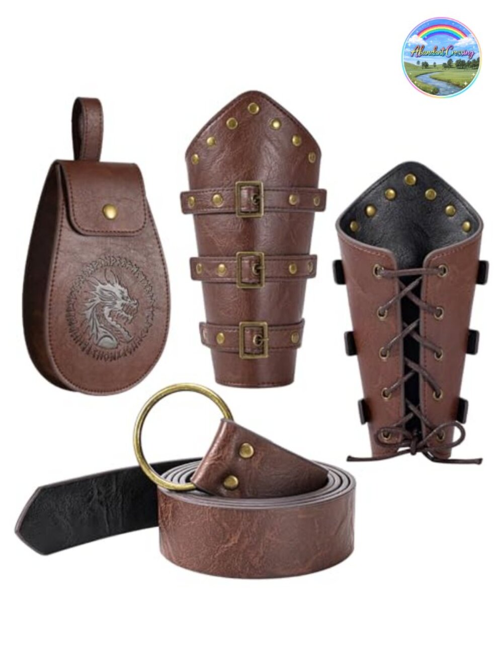 Renaissance Accessories Medieval Belt Faux Leather Bracers Viking Set